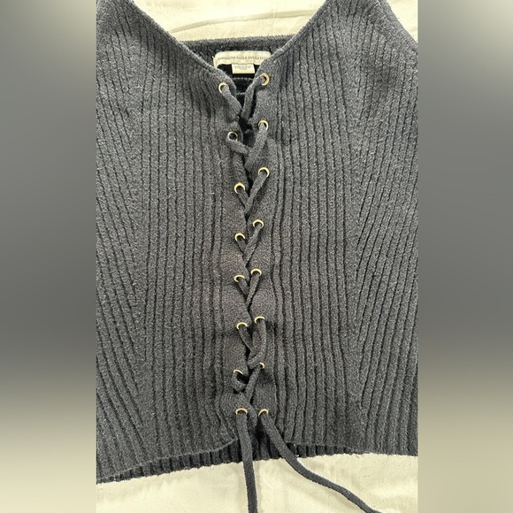 American Eagle Black Lace-Up Ribbed sweater tank top. Size M - Picture 3 of 6